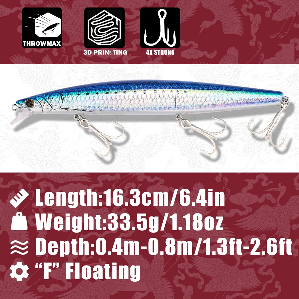 B&U 163mm/33.5g Floating Long  - огляд і ціна Fishing Hook Treble